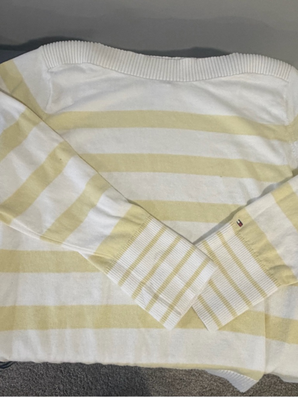 Tommy Hilfiger White Ribbed Crewneck Sweater